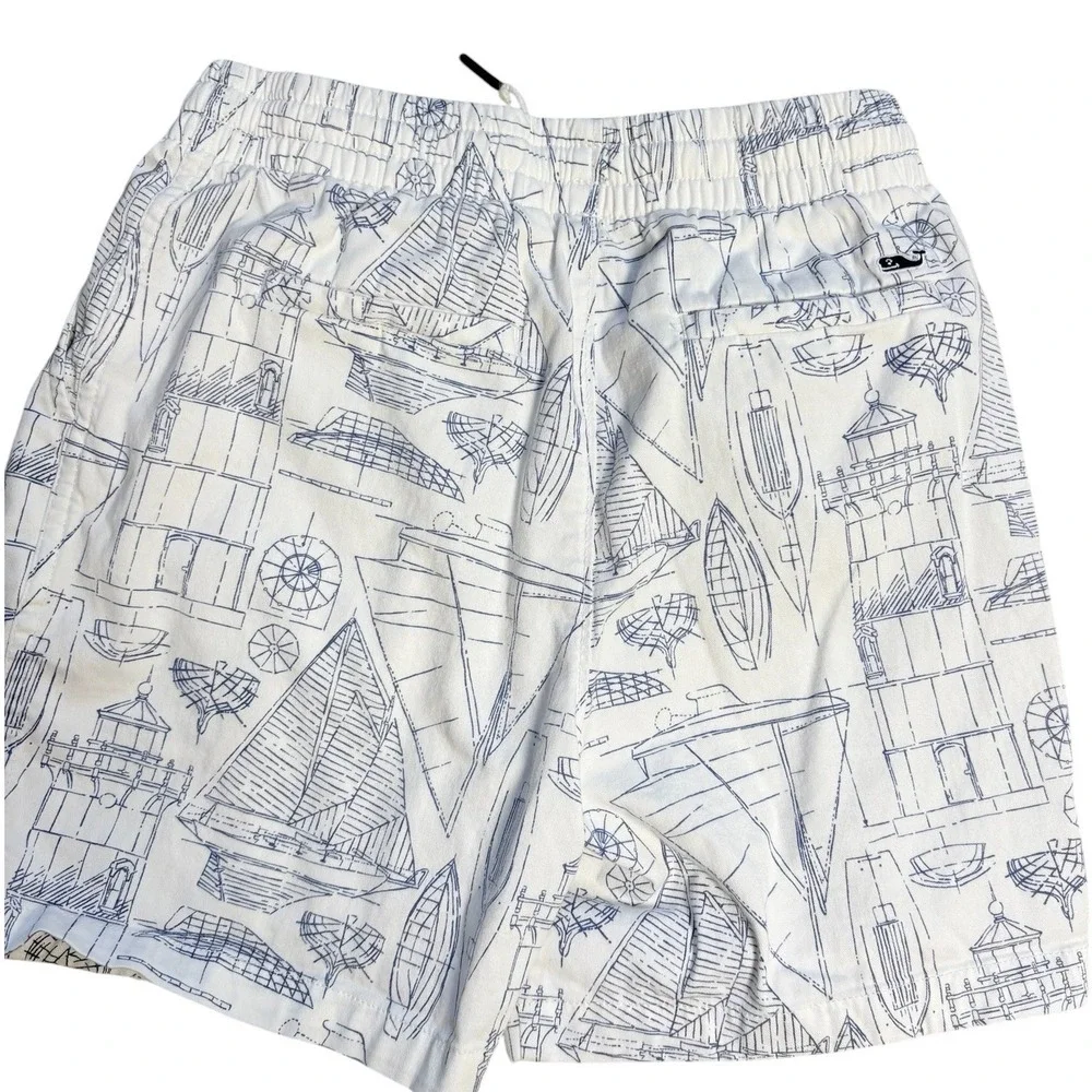 Vineyard Vines Boys White Blue Nautical Sketch Sailboat Lighthouse Shorts Size 8